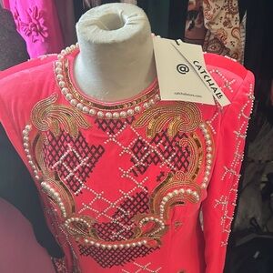 Catchale Pink and Gold Embellished Dress